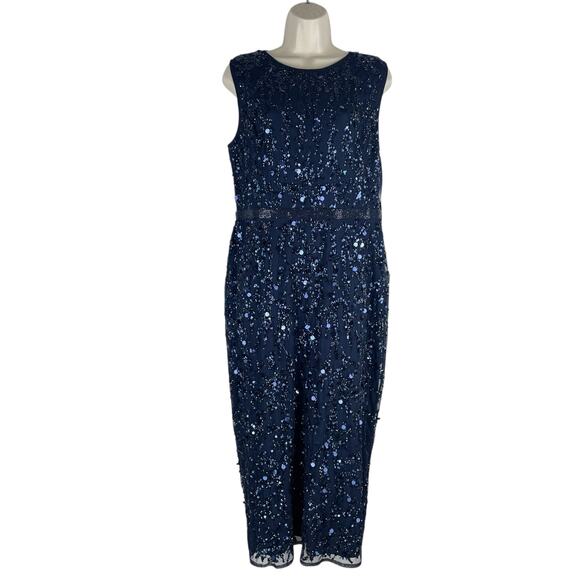 Mac Duggal Sequin Sleeveless Midi Dress 93767 Midnight Blue Size 12 - Picture 4 of 12